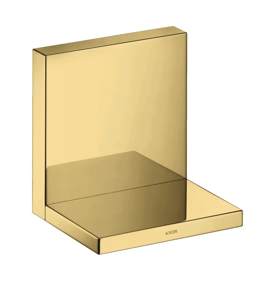 Goldfarbene Ablage mit quadratischer Form und glatter Oberfläche, hergestellt von AXOR. Sie ist wandmontiert und offensichtlich für Badezimmeranwendungen vorgesehen.